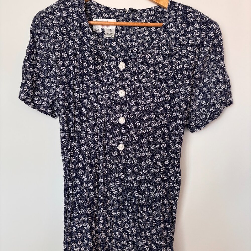 Vintage Betsy Lauren Floral Midi Dress | Size 12 Petite | Cottagecore 90s